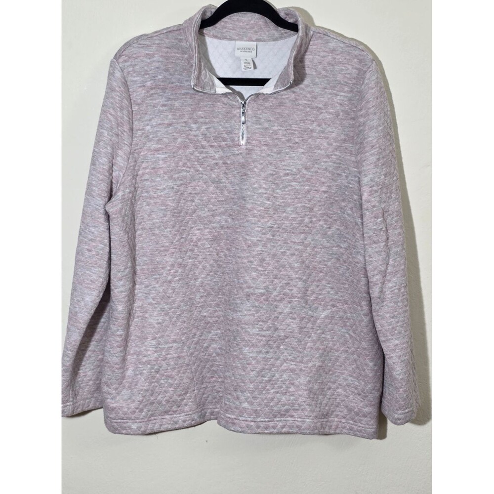 Chico's Weekends Heathered Light Pink & White Zip Front Jacket